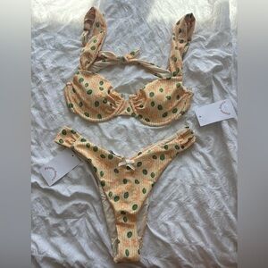 Dippin' Daisy's Yellow Polka Dot Ribbed Bikini Set